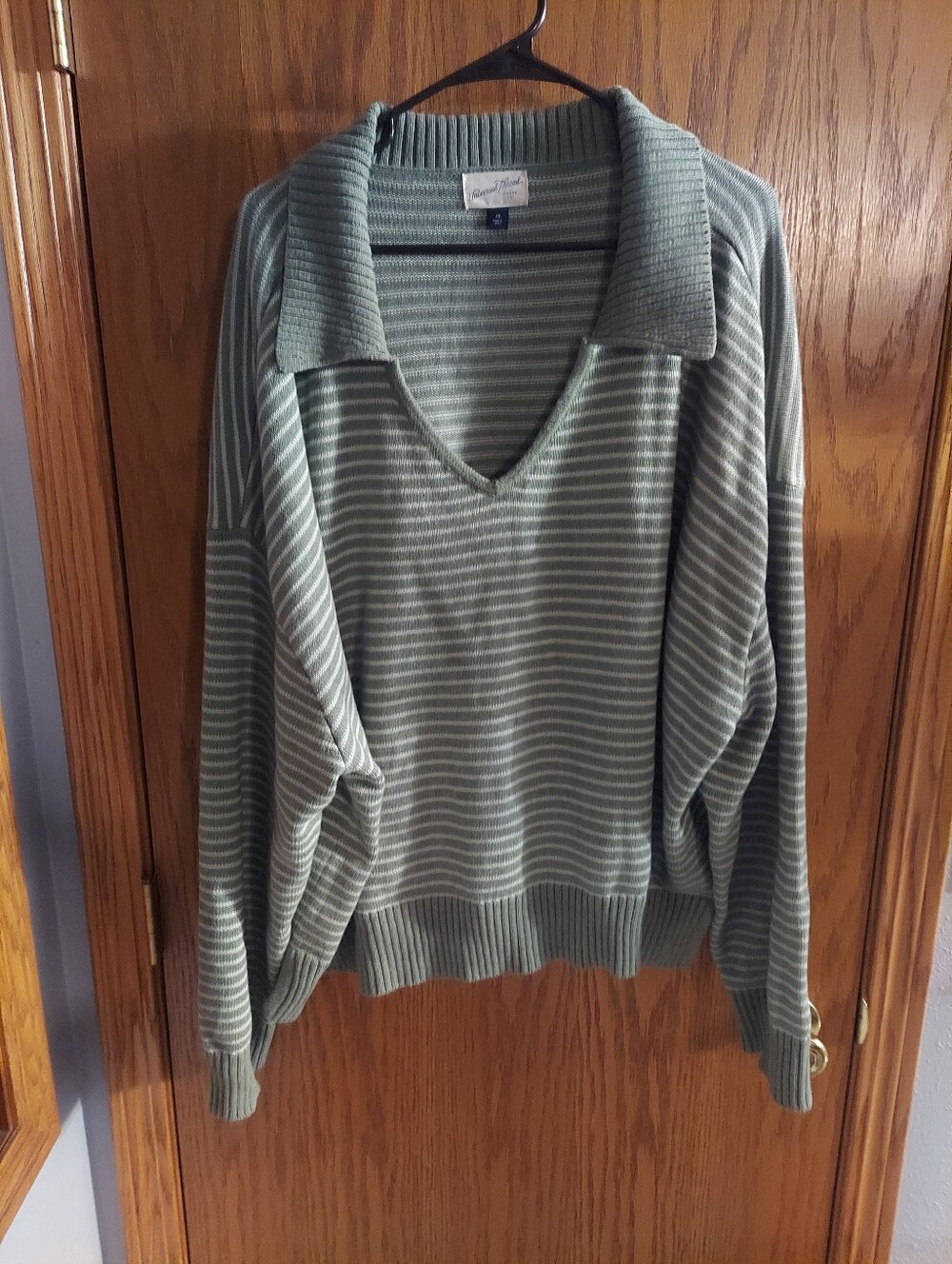 Universal Thread Sage Green Striped Open Collar Polo Sweater 4X